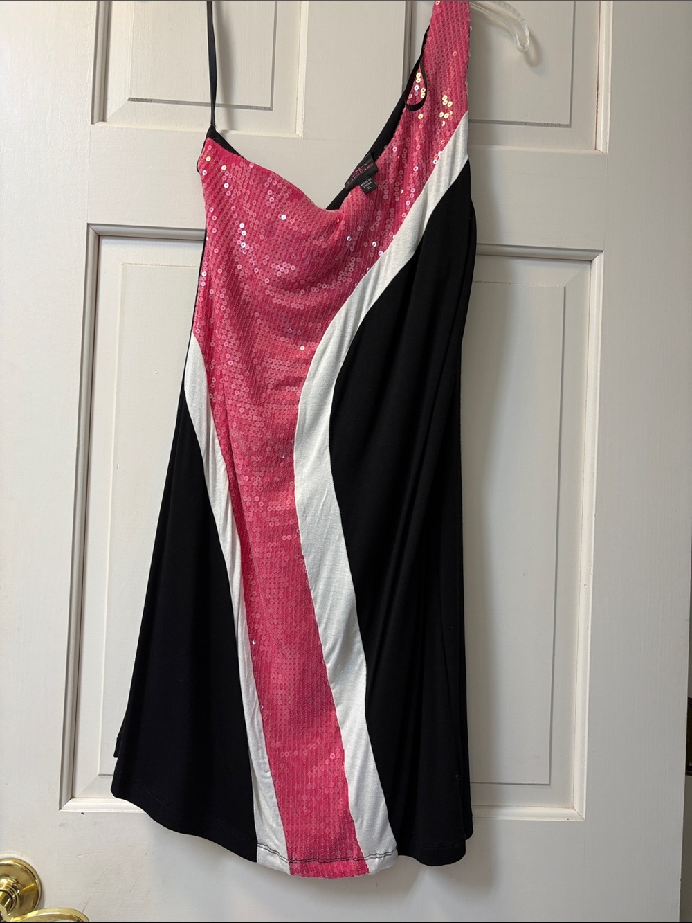 2B Bebe Black Dress with Pink Sequin and White Stripe